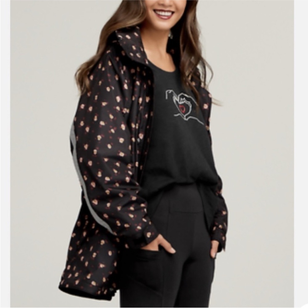 Cabi Black Printed Lightweight Jacket with Pink Accent